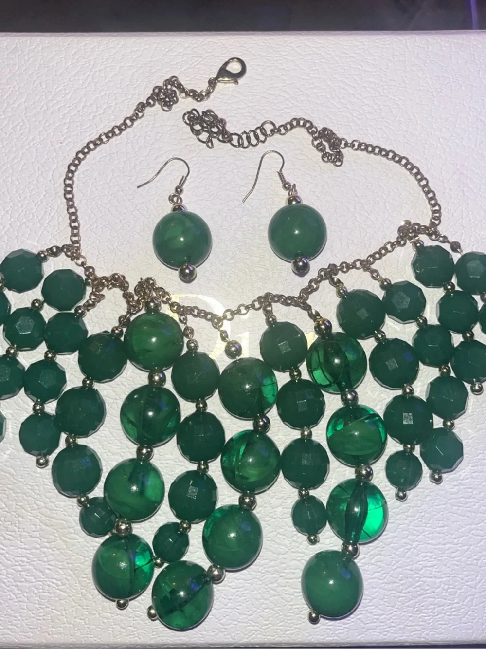 New Statement Green Beaded Bib Necklace - with matching earrings